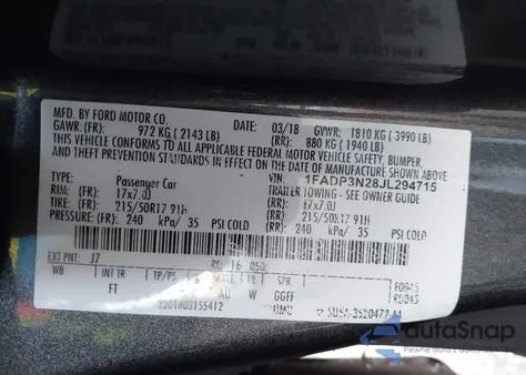 2018 Ford Focus Titanium z USA, uszkodzony, nr VIN 1FADP3N28JL294715